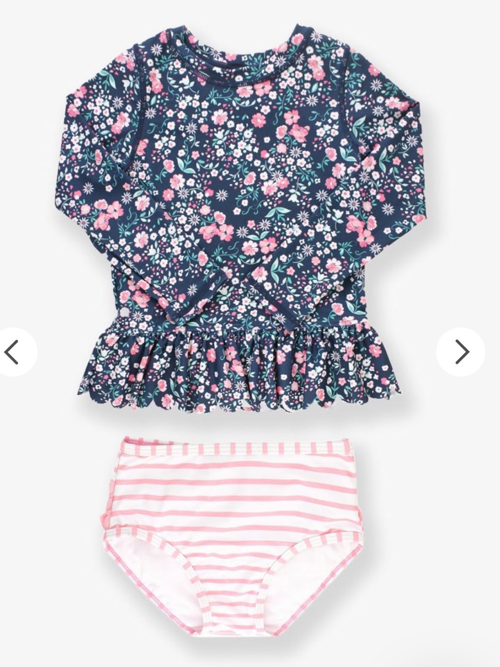 NEW Ruffle Butts Scallop Hem Long Sleeve Rash Guard 2-Piece Swimsuit - Size 4T